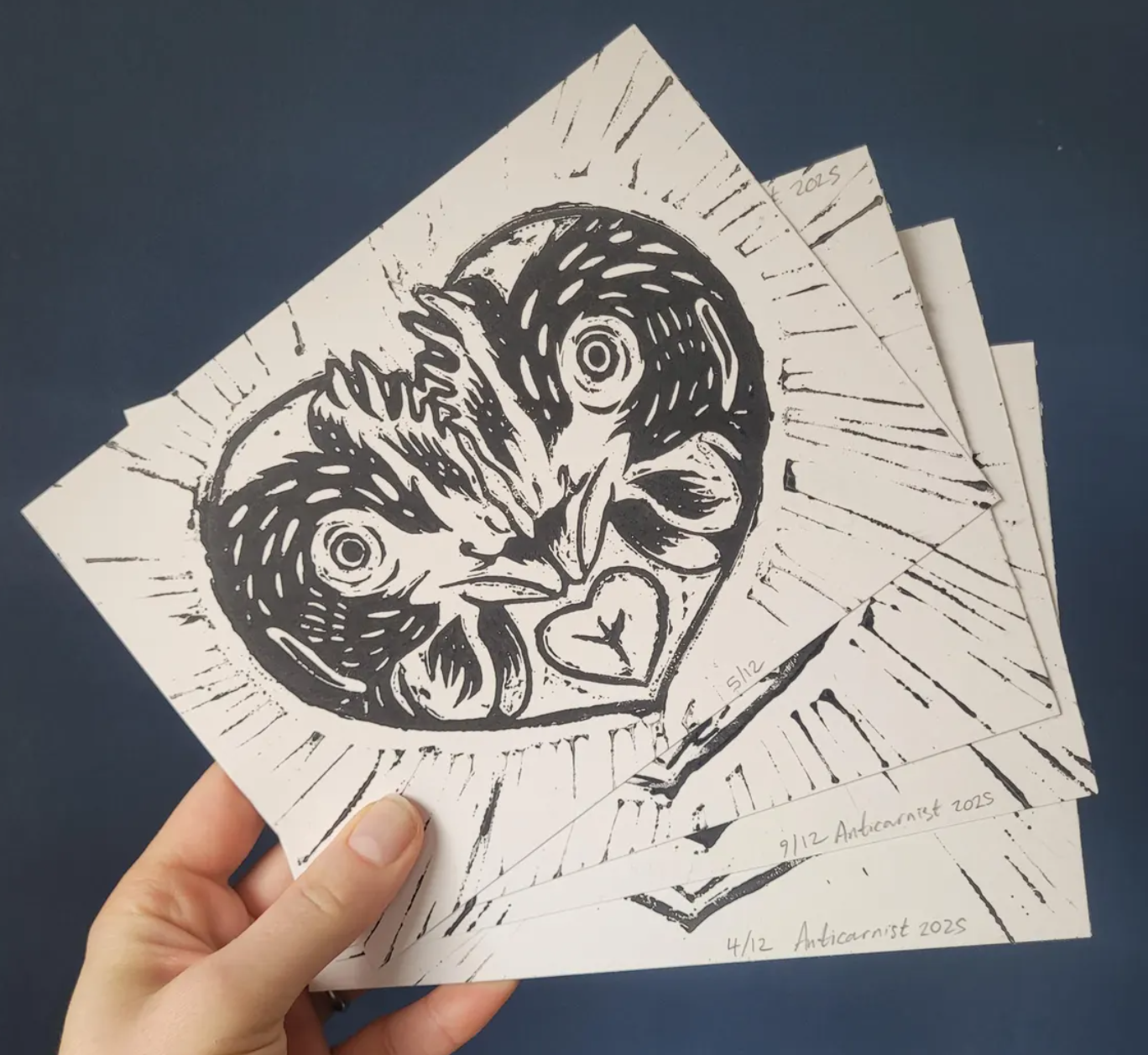 'Chicken Hearts' Linocut Print