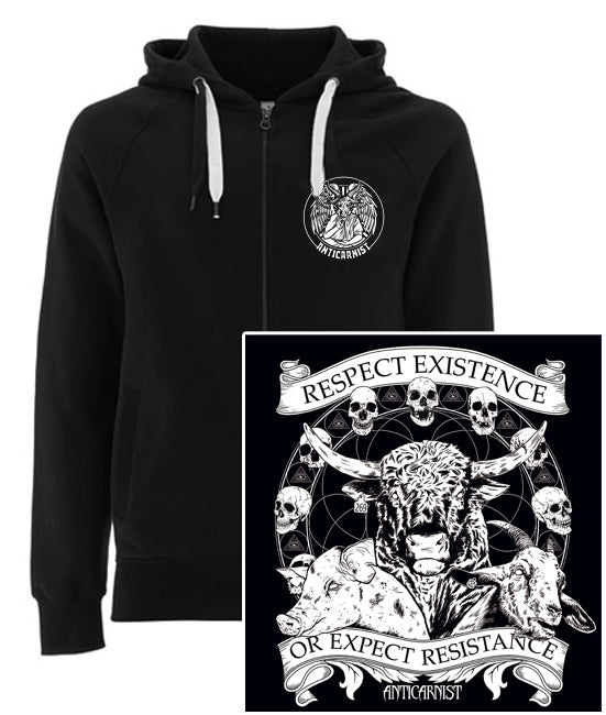 'Respect Existence or Expect Resistance' Vegan Zip-up Hoodie (XS only)
