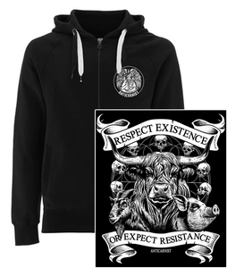 'Respect Existence or Expect Resistance' Vegan Zip-up Hoodie (Small sizes only)