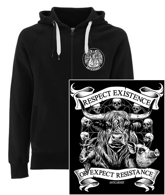 'Respect Existence or Expect Resistance' Vegan Zip-up Hoodie